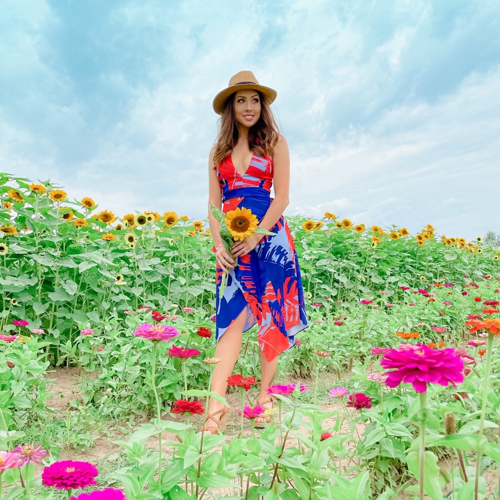 N NICHOLAS Palm Print Halter Dress